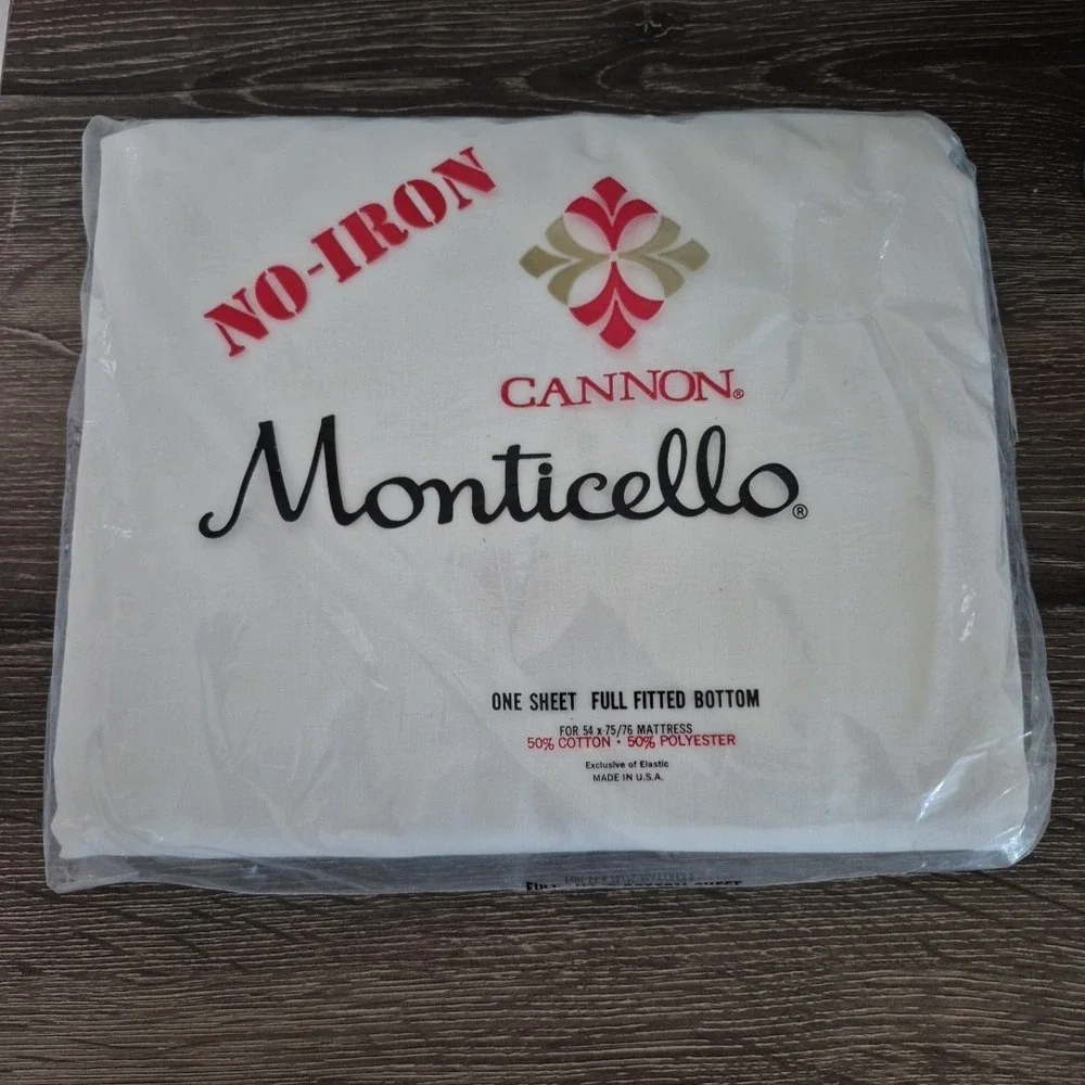 Vintage Cannon Monticello No‎ Iron Muslin Full Fitted Sheet 54x75 50/50 USA NOS